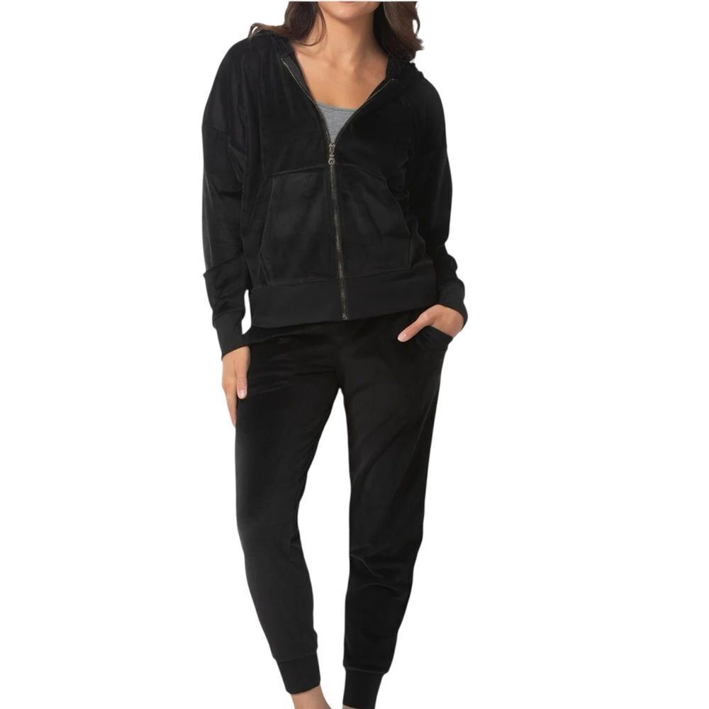 FELINA Luxe Velour Zip Hoodie and Jogger Set, Black, Size Small, NWT